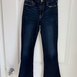 Frame Denim Blue Boot Cut Jeans with Versatile Dark Wash